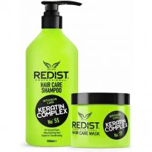 Redist Set profesional de queratina Complex – Champú cuidado del cabello No.55 1000 ml + mascarilla para el cuidado del cabello nº 77 475 ml | Cuidado intensivo y brillo | Para cabello seco y dañado