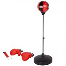 COLORBABY - Set saco boxeo de pie, saco de Ø22 cm, mástil ajustable 95-125 cm, base circular estable Ø38 cm rellenable de agua o arena, incluye par de guantes acolchados, mini hinchador, entrenamiento