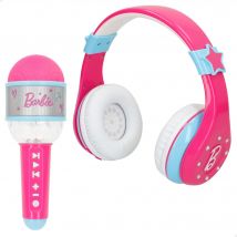 Lisciani Barbie - Set auriculares y micrófono bluetooth, cascos de diadema, juego karaoke, incluye cable USB, botones intuitivos, regalos para niñas de 4 años, juguetes de niña, juegos para bailar