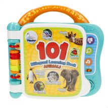 Winfun - Libro musical bebé, sonidos animales y melodías, 3 modos de juego, aprende 101 animalitos en inglés y español, interactivo, con asa de transporte, libros para bebés, aprender jugando,