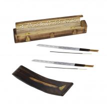 Quemador de Incienso de Madera - Caja Porta Incienso - Incluye Varillas de Incienso Moon y Afrodesia, Diseño Artesanal de la India, Soporte para Conos y Varillas - Incensario Decorativo y Funcional