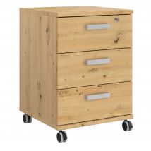 Cajonera Venture Oficina Con Ruedas 3C Estilo Industrial Color Roble Artesano 49x70x49 cm