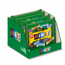 Minis Surtido de Chocolatinas en Formato Mini, 4 Bolsas de 400g, 80 Pequeñas Chocolatinas: Mars, Snickers, Twix, Milky Way, Bounty. Ideales para Fiestas, Recepción de Hoteles, para Compartir, para