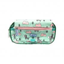 Estuche Escolar Estampado Cebra y Montañas Rosas Tres Cremalleras + 1 Compartimento 25x12x8cm CM FESPU