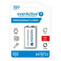 Everactive 6f22/9v li-ion 550 mah battery with usb type c