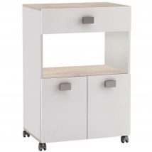 Armario auxiliar de Cocina Bajo con 2 Puertas y 1 Cajón en Color Blanco Mate y Roble estilo Nórdico 60x90x41 cm