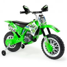 INJUSA - Moto Eléctrica Infantil Cross CR | Moto a Batería para Niños de 3 a 6 Años | Batería 6V | Acelerador en Puño | Bandas de Goma EVA en Ruedas | Ruedas Estabilizadoras | Velocidad máx. 6 km/h |