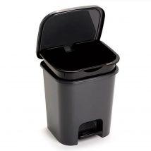 Tradineur - Cubo de basura con pedal, plástico, papelera, oficina, cocina, baño, fabricado en España (Negro - 7,5 litros - 25,5 x 24 x 22 cm)