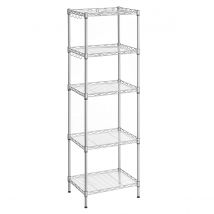 SONGMICS - Scaffale da Cucina, Scaffale Portaoggetti, 5 Ripiani, Finitura Fine, 8 Ganci, Mobiletto da Bagno, Pannello in Plastica, Regolabile in Altezza, Metallo, per Cucina, Argento