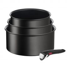 Tefal Ingenio Eco Resis, Set de 4 piezas t, cazos 16/18/20 cm, mango extraíble, inducción, fácil limpieza, revestimiento antiadherente, indicador de temperatura, aluminio, fabricado en Francia,