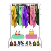 Nyana - Perchero Burro Premium Rack 2 Stand, 1 Barra de Colgar, 8 Ganchos Laterales, 2 Baldas Inferiores, Blanco - 158x110x39cm