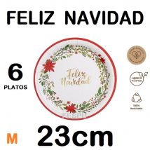 Platos De Cartón rígido reciclable,NAVIDEÑOS,23CM,6 UNIDADES,FELIZ NAVIDAD,MAXI,FESPU