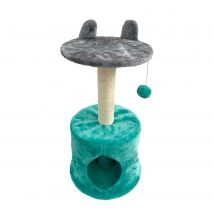 COTTECOTA- Arbol para gato con casa 35 x 56 cm Azul Torre Escalador de Gato con Cama Redonda con orejas de gato Poste rascador cueva para gato Árbol para gato entretenimiento Gato interior Arbol dos