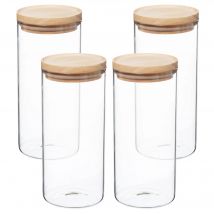 Set 4 Tarros De Vidrio Y Madera WELLHOME 9,6 X 22 Cm 1,3l Transparente