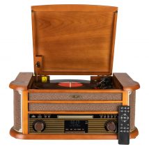 Reflexion HIF2002DAB, Sistema Retro Hi-Fi con codificación, 2 x 40 W, Tocadiscos semiautomático, Aspecto de madera, función de codificación, reproducción de MP3 a través de CD y USB,