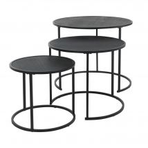 Well Home Juego de 3 mesas nido en metal melamina color negro Ø35Ø45Ø55cm