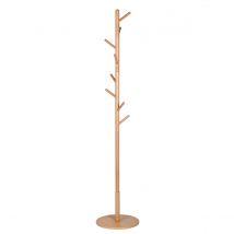 T-LoVendo Perchero de Pie de Madera de Haya Base de Disco Redonda para Pasillo Entrada Montaje en Dos Alturas para Abrigos Sombreros Bolsos 8 Ganchos Ajustables