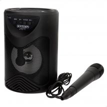 Bontempi - Altavoz karaoke con micrófono, 50W de potencia, luces RGB, conexión inalámbrica, USB, microSD, radio, función estéreo, batería recargable, formato portátil Ø12x18 cm, ideal para fiestas y