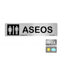cartel informativo  aseos  mixto (inox adhesivo 0.8mm) 5x20cm normaluz