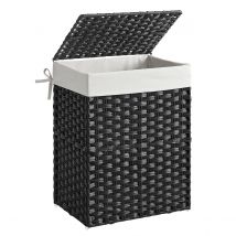 SONGMICS Cesta de Almacenamiento, Cesta de Lavandería de 90 L con Tapa, Plegable, Bolsas de Tela Extraíbles y Asas, para Mantas, Ropa, Salón, Dormitorio, Lavadería, Marrón Negro/Color