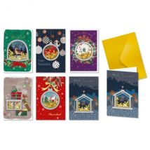 Bismark pack de 24 tarjetas de felicitacion navideña con sobre dorado - tamaño tarjeta 11.5x17cm - diseños variados con foil y confetti