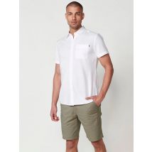 Koroshi Camisa de manga corta blanca con cierre de botones y bolsillo delantero para hombre