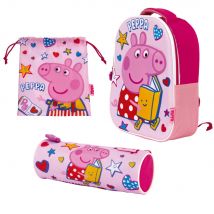 Set Vuelta al Cole Peppa Pig Mochila Guardería Saco Merienda y Estuche 74455