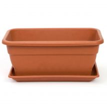 Tradineur - Jardinera eva de plástico con plato adán 16 litros, 40 cm - PLFT - Color Marron. Macetero, maceta para plantas y flores rectangular de plástico con agujeros de drenaje
