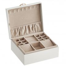 SONGMICS Joyero 2 Capas, Joyero con Asa, Bandeja Flexible para Joyas, Caja para Joyas, Efecto Flotante, 20,5 x 24 x 11 cm, Idea Regalo, Blanco/Negro/Rosa Jalea, Regalo de Navidad