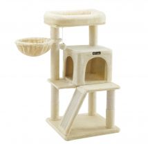 FEANDREA Árbol de Gatos, Torre para Gatos Grandes, Beige/Gris Ahumado/Gris Claro/Marrón Camello
