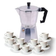 Muvip mv0602 cafetera de aluminio - capacidad 9 tazas - mango ergonómico - antiadherente - apta para placas eléctricas, vitrocerámicas y gas - color aluminio