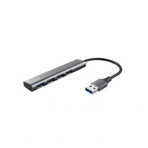 Trust Halyx Hub USB 3.2 Gen 1 - 4 Puertos USB-A - Alta Velocidad 5 Gbps - Fino y Compacto - Regleta USB Plug & Play - Adaptador USB - Concentrador para PC - Ordenador - Portátil - Macbook - Gris