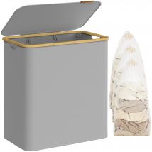 SONGMICS Cesto de Ropa Sucia con Tapa, Gran Cesta Colada de 3 Secciones, 150 L, Forro de Malla Extraíble, Tejido Oxford, Asas Bambú, Plegable, 60 x 38,5 x 70,5 cm, Gris Paloma/Negro Tinta/Blanco