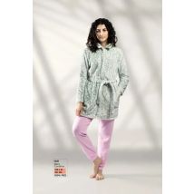 LIN | Bata para mujer de coralina con cierre de cremallera, cinturón en cintura y bolsillos laterales modelo 1031