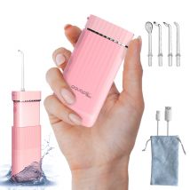 Boston Tech Irrigador Bucal Portátil Aquapik Mini | Recargable USB | 4 Boquillas | 3 Potencias | Rosa