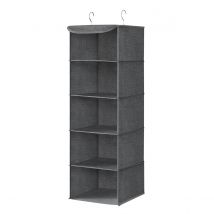 SONGMICS Set di 2, Organizer da Appendere, Borsa da Appendere per Armadio, Pieghevole, Salvaspazio, con Ganci in Metallo, Rinforzo in Bambù, Motivo in Lino, Grigio/Sabbia Beige/Grigio Chiaro