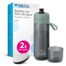 BRITA Botella Deportiva Mod. ACTIVE Verde Oscuro (600ml), Inclyye 2 filtros MicroDisc, flexible sin BPA, filtra cloro, impurezas, hormonas, pesticidas y conserva minerales