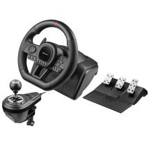Tracer SimRacer Volante con caja de cambios manual 6 en 1, volante de carreras para juegos con pedales y palanca de cambios, compatible con PC/PS4/PS3/XONE/X360/SWITCH, ángulo de dirección de 270