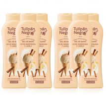 PACK DE 6 Tulipán Negro - Gel de Baño Hidratante Leche Merengada y Canela 650 ml, Intensamente Perfumado Briseis S.A.