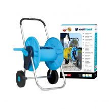 Cellfast Aluplus Hose Reel 60m for Easy Storage, Kink Resistant, Durable Aluminum, Blue and Gray, Features Non-Slip Rubber Handle and Tool-Free Assembly, Ideal for Garden Hose Use