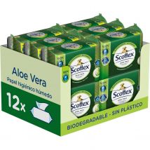Scottex Papel Higiénico Húmedo con Aloe Vera Caja 12 Packs de 66 Servicios, Total 792 Toallitas Húmedas Desechables por WC