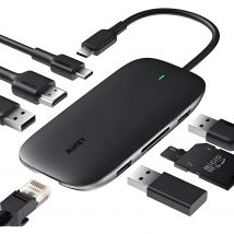 AUKEY Concentrador USB-C 8 en 1 con HDMI, Ethernet y Tarjetas de Memoria