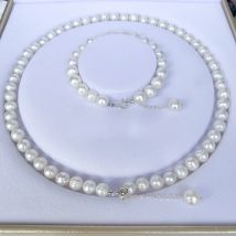 Echte weiße Perlen-Schmucksets, natürliche Süßwasserperlen-Armbänder und Halsketten für Damen, modisches Geschenk zum Hochzeitstag