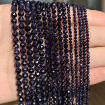 Naturalne niebieskie szafiry Sandstond 2/3/4mm fasetowane mineralne luźne koraliki do tworzenia biżuterii DIY bransoletki prezentowe 15 ''mały kamień