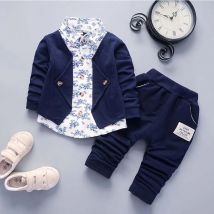 Frühling Herbst Jungen Kleidung Säuglings Gentleman Anzug Kleinkind Kinder Blume Mantel Hosen 2Pcs Sets Kid Lässige Anzüge Für Baby