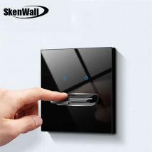 1 2 3 4 Gang 1 2 Way Black Tempered Glass Reset Toggle Switch  Retro Hotel Creative Switch France EU UK USB Socket AC 110-250V
