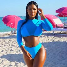 Sexy Mesh dreiteiligen Bikini Set neue Langarm Bade bekleidung Frauen Badeanzug weibliche solide Bikini Badeanzug Badeanzug Beach wear