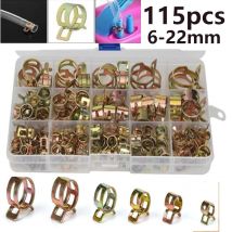 115 pcs Spring Hose Clamps 6-22mm Zinc Plated Spring Clip Fuel Line Hose Water Pipe Air Tube Clamps Fastener Pipe Clamp