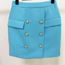 HIGH STREET New Fashion 2026 Designer Skirt Women's Lion Buttons Embellished and Textured Matching Skirt Sky Blue