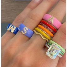 Hot sale colorful women's Initials A-Z letter finger rings for lady engagement band jewelry total initials 26 Alphabet set punk